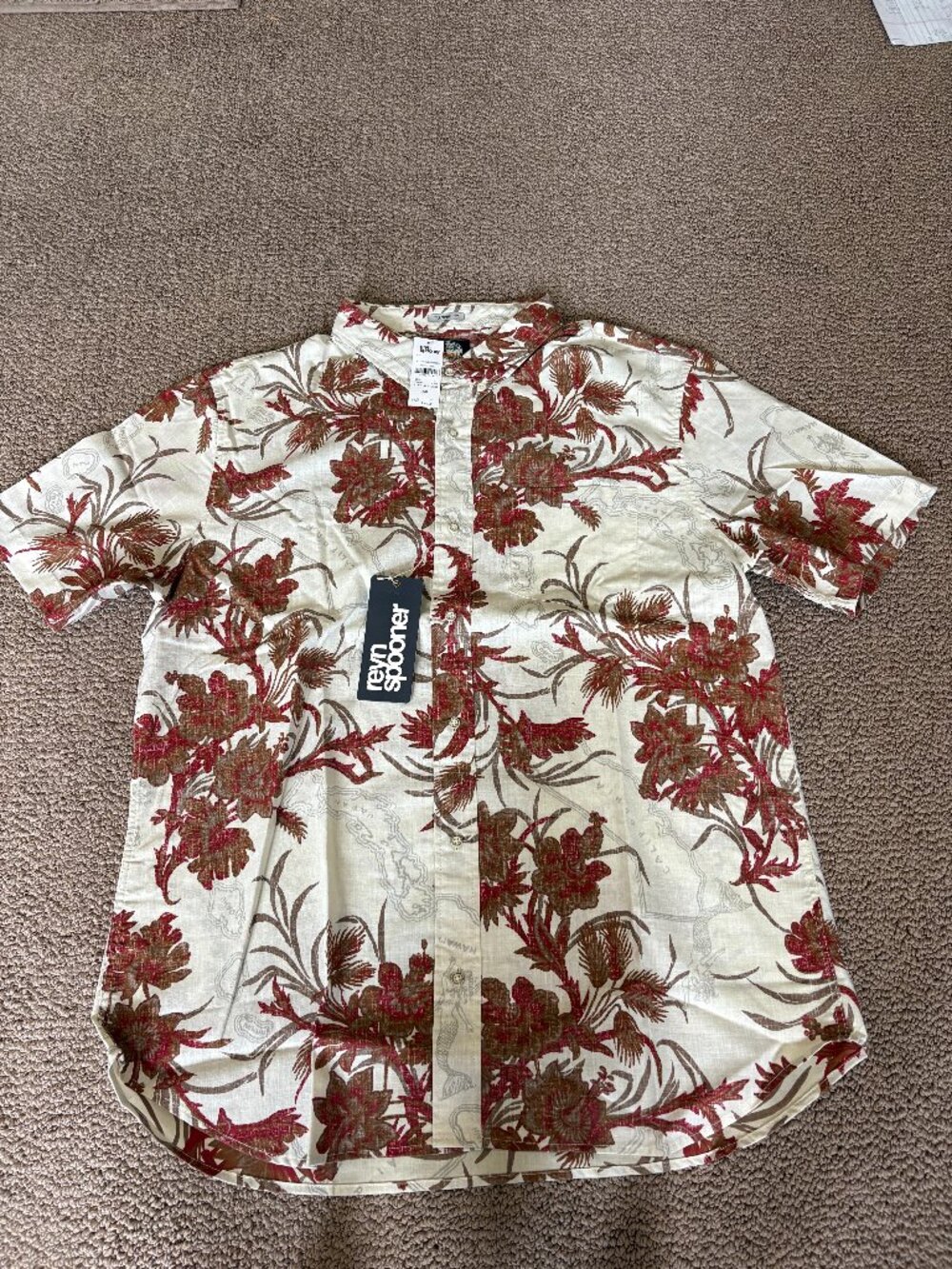Reyn Spooner Spinnaker Tailored Fit Aloha Shirt Natural XXL NWT